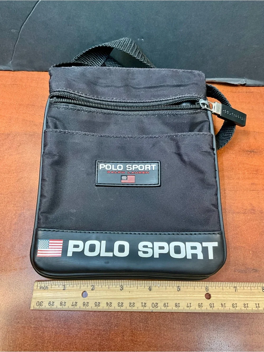 VINTAGE Polo by Ralph Lauren Black Polo Sport Small Crossbody Messenger Bag
